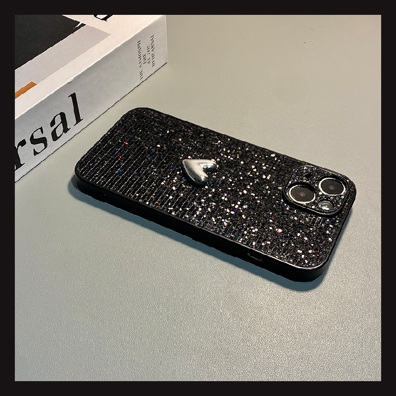 手机壳秋冬绒布闪片亮片ins风立体银色爱心