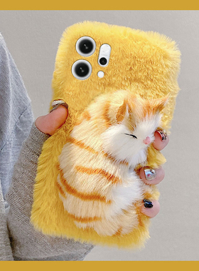 线条睡觉猫咪适用opporeno14手机壳reno13秋冬12毛绒11pro+立体10小猫9暖手8冬天7se毛茸茸6/4/5k/ace2十oppo