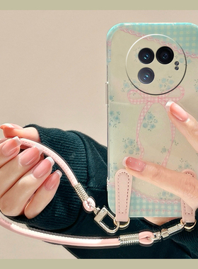 适用vivoxfold3pro手机壳xfold3蓝色xfold2格子xfold+小碎花xflip折叠屏xfold带挂绳十vivo小清新蝴蝶结硬壳p