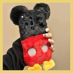 毛绒米奇适用oppok13s手机壳k13turbopro秋冬k12plus立体k11x卡通findx8s+动漫x7ultra可爱k9s毛茸茸十oppo女