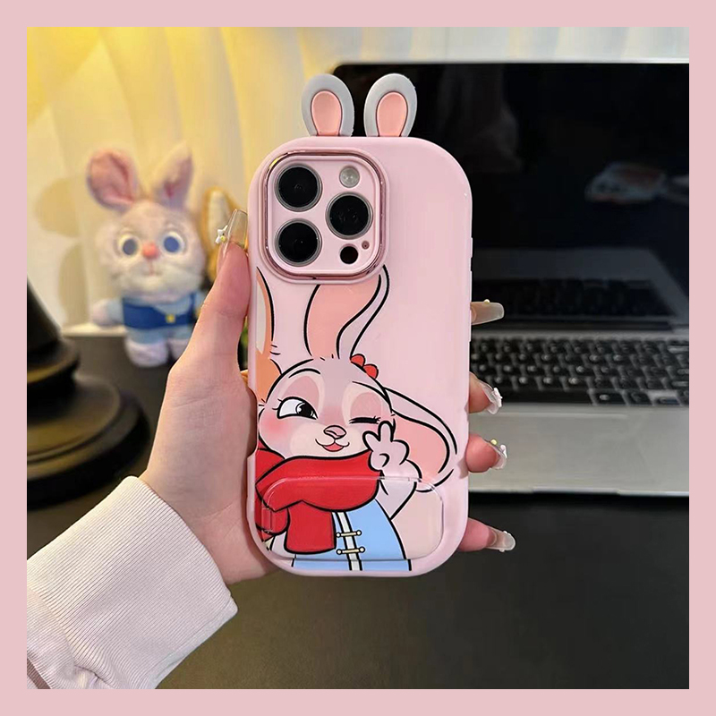 手机壳硅胶卡通围巾朱迪尼克带耳朵镜子支架