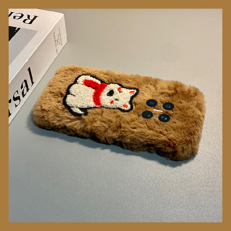 手机壳秋冬毛绒立体卡通刺绣西高地小狗