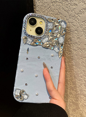 蓝色丝绒珍珠钻石适用小米17promax手机壳17ultra奢华15spro立体civi4pro闪钻14韩系13t简约12s仿皮11x女3/mi