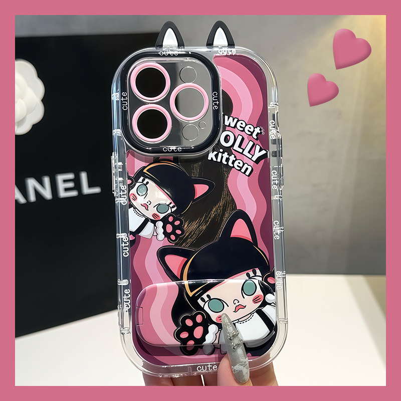手机壳羽纱卡通趣味猫爪莫莉猫带立体耳朵