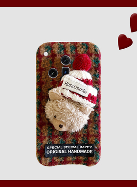 秋冬毛绒小熊适用oppok13turbo手机壳findx8s卡通k12plus红色x7ultra条纹k11x冬天k10绒布k9毛茸茸x3pro/oppo