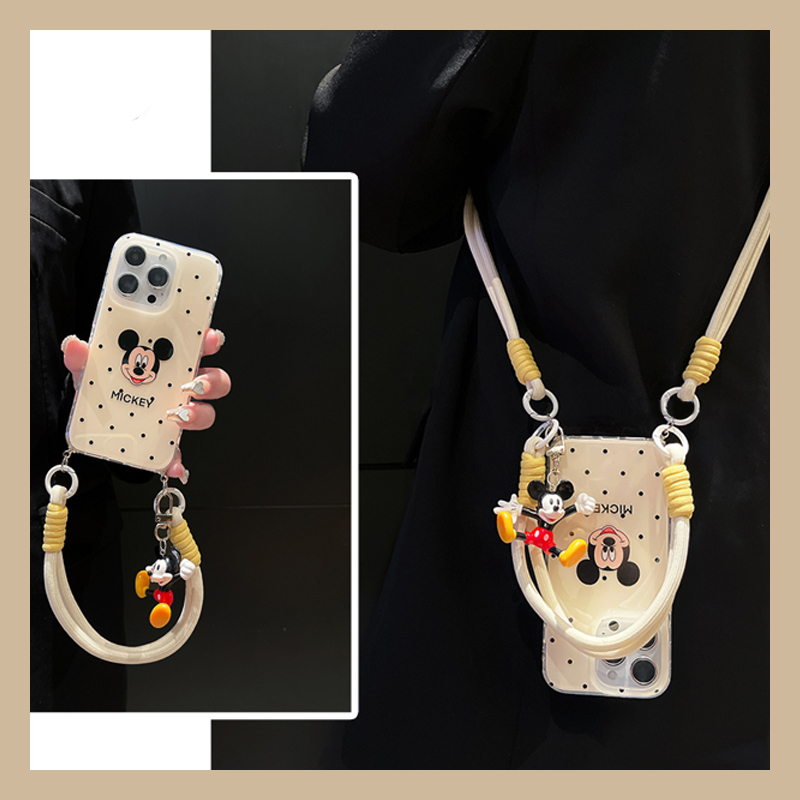 手机壳卡通动漫米奇带挂件手提绳斜跨挂绳