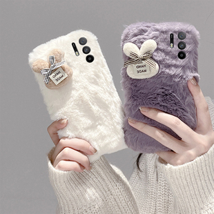 蝴蝶结兔子适用oppoa6pro手机壳a6max秋冬a6gt毛绒a6i卡通a93s可爱a58x简约a92s毛茸茸a72a32毛毛a11a5冬天女