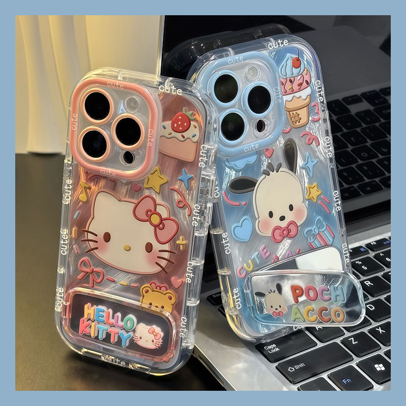 手机壳卡通KT猫hinlucky凯蒂猫立体镜子支架