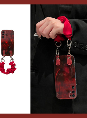 适用华为荣耀v30pro手机壳x20se可斜挎20s红色v10晕染x10max带10i丝巾play4t手绳8x背带9x冰川纹honor可背女p