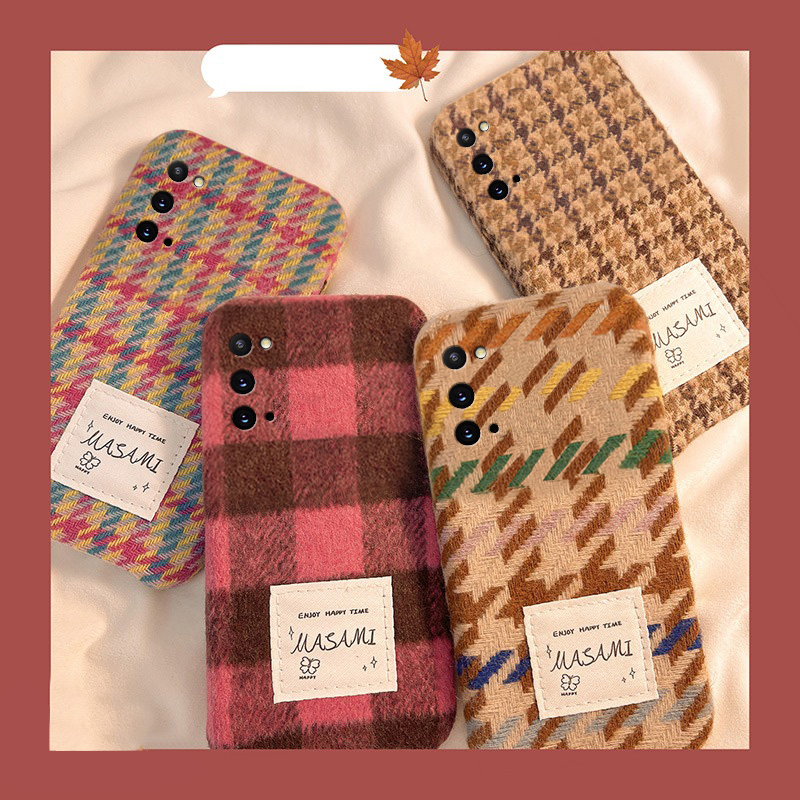 手机壳秋冬针织毛绒ins风拼色格子格纹