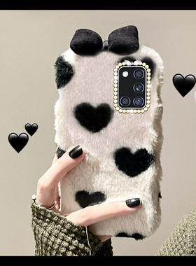 ins风爱心蝴蝶结适用三星a53手机壳f52黑白a8s秋冬a71毛绒a51立体a70s冬季a90a80a60毛毛a50s毛茸茸a30a20a31