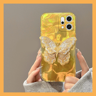 适用opporeno14手机壳reno13pro+立体reon12刺绣11蝴蝶10韩系9黄色8辐射7se水波纹5k硅胶4软壳3十oppo手机套p