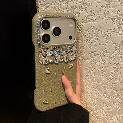 手机壳仿皮皮纹绿色荔枝纹奢华立