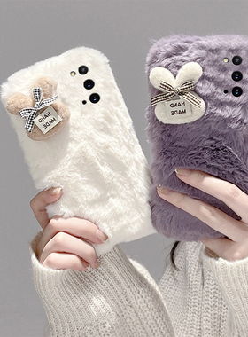 蝴蝶结兔子适用三星a53手机壳f52秋冬a8s毛绒a71卡通a51可爱a31简约a90a80a60毛茸茸a50s毛毛a70s冬天a30a20