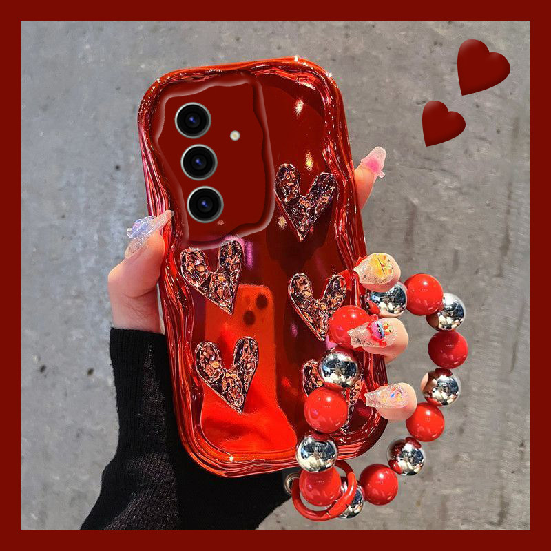手机壳硅胶蛇年新年红色镭射纸立体爱心手链