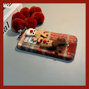毛绒格子麋鹿适用华为mate80promax手机壳mete80gts红色70air圣诞60rs非凡大师50e带40pro 挂链十huawei秋冬p
