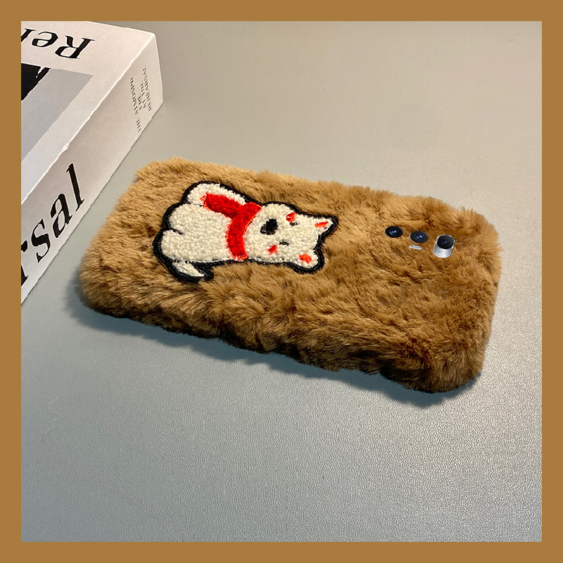 手机壳秋冬毛绒立体卡通刺绣西高地小狗