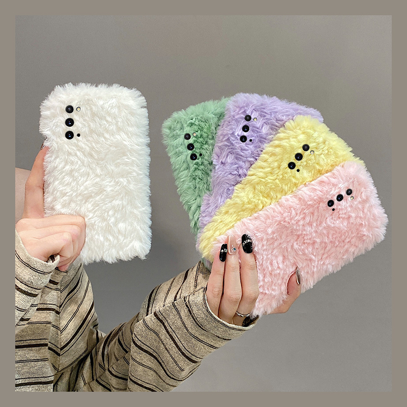 手机壳秋冬毛绒简约纯色编织纹毛茸茸