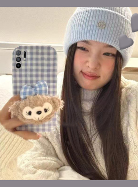 立体毛绒蝴蝶结达菲熊适用oppoa3手机壳a5pro蓝色a97格子a96秋冬a95绒布a93s卡通a92s毛茸茸a91a72硅胶a32a2