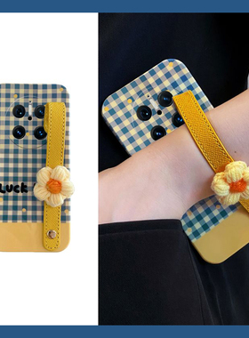 ins风适用华为mate70手机壳mete60pro+蓝色50格纹40rs保时捷30立体30epro针织20x花朵10pro腕带9手绳50e十女p