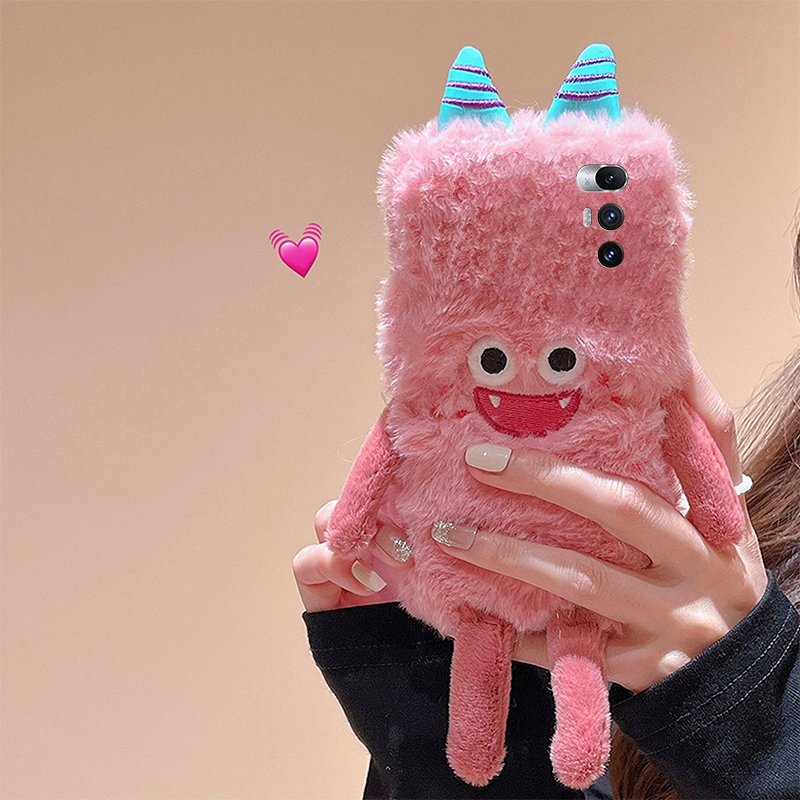 手机壳秋冬毛绒可爱卡通刺绣小怪兽
