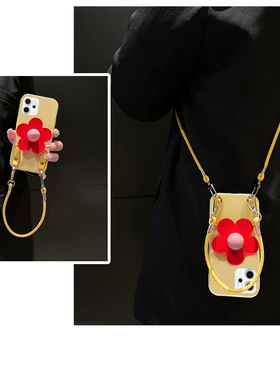 适用opporeno14手机壳reno13pro可斜挎12立体11花朵10支架9por带9手绳8挂绳7se简约6黄色5硅胶5k软壳oppo女生