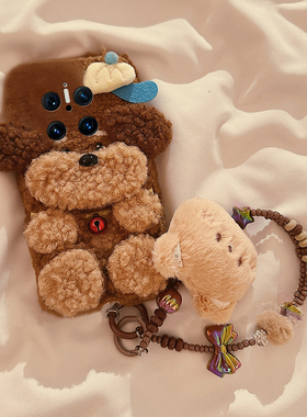 毛绒款泰迪适用华为mate60手机壳mete70pro+带挂链40e立体30epro小狗20x棕色10秋冬9毛茸50rs保时捷huawei十p