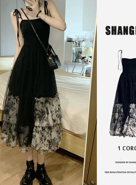玫瑰秘境气质显瘦吊带收腰连衣裙子女夏季2024新款质感高级感长裙