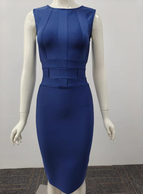 夏季新款高端圆领修身绷带性感无袖包臀连衣