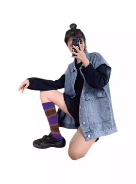 复古宽松中长款牛仔马甲外套女2024秋季新款无袖坎肩工装上衣百搭