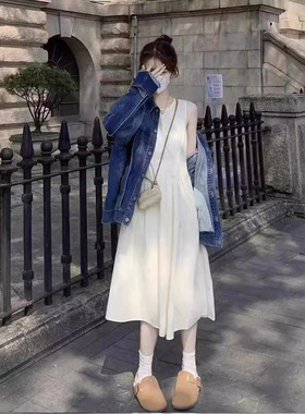 法式初恋白色吊带连衣裙女夏季新款小个子仙女气质无袖背心长裙