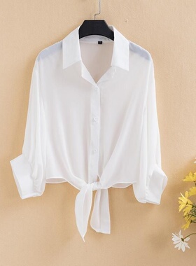 加密雪纺衬衫纯色宽松外搭开衫海边防晒衣夏季空调衫配裙小披肩女