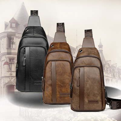真皮胸包男士单肩胸前韩版小背包