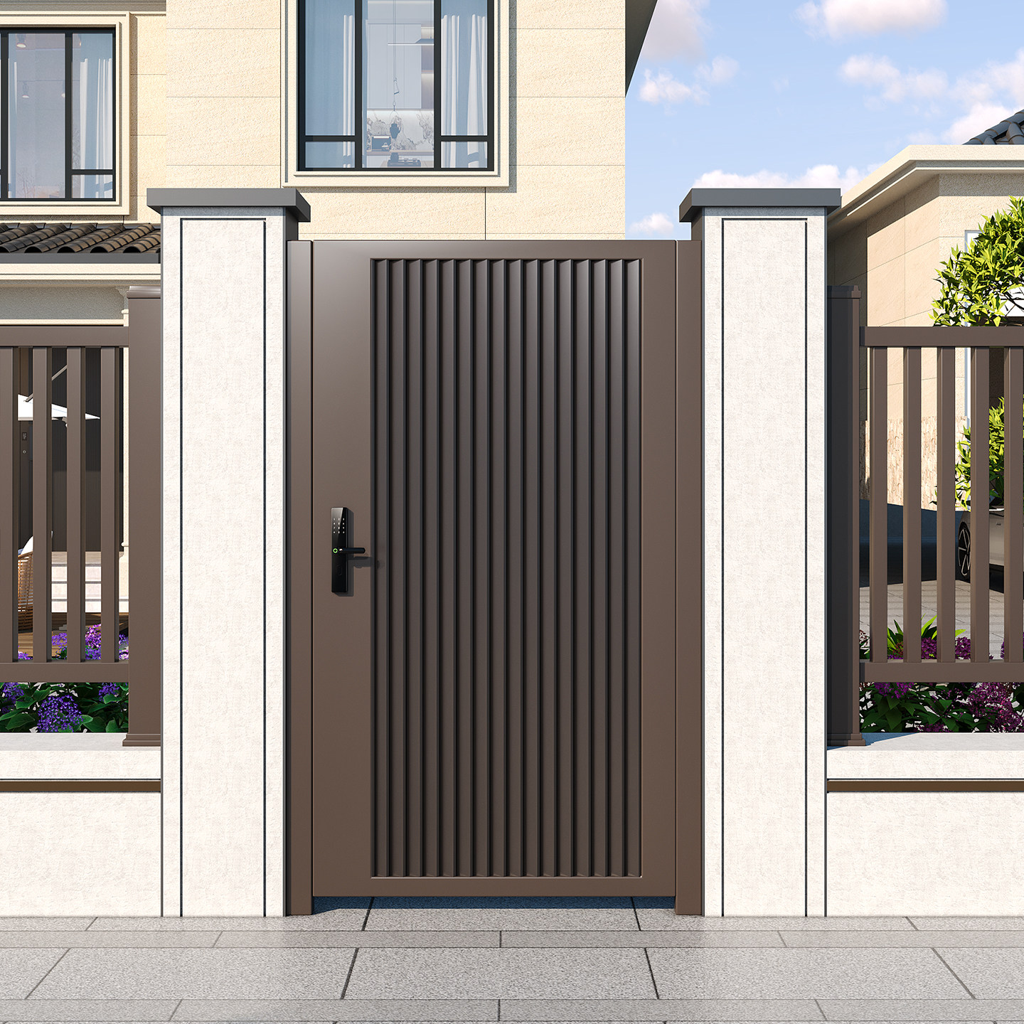 户外铝合金庭院别墅大门新中式电动双开大门铁艺花园门,全屋定制,庭院门,淘宝优惠券,粉丝福利购,淘宝优惠卷