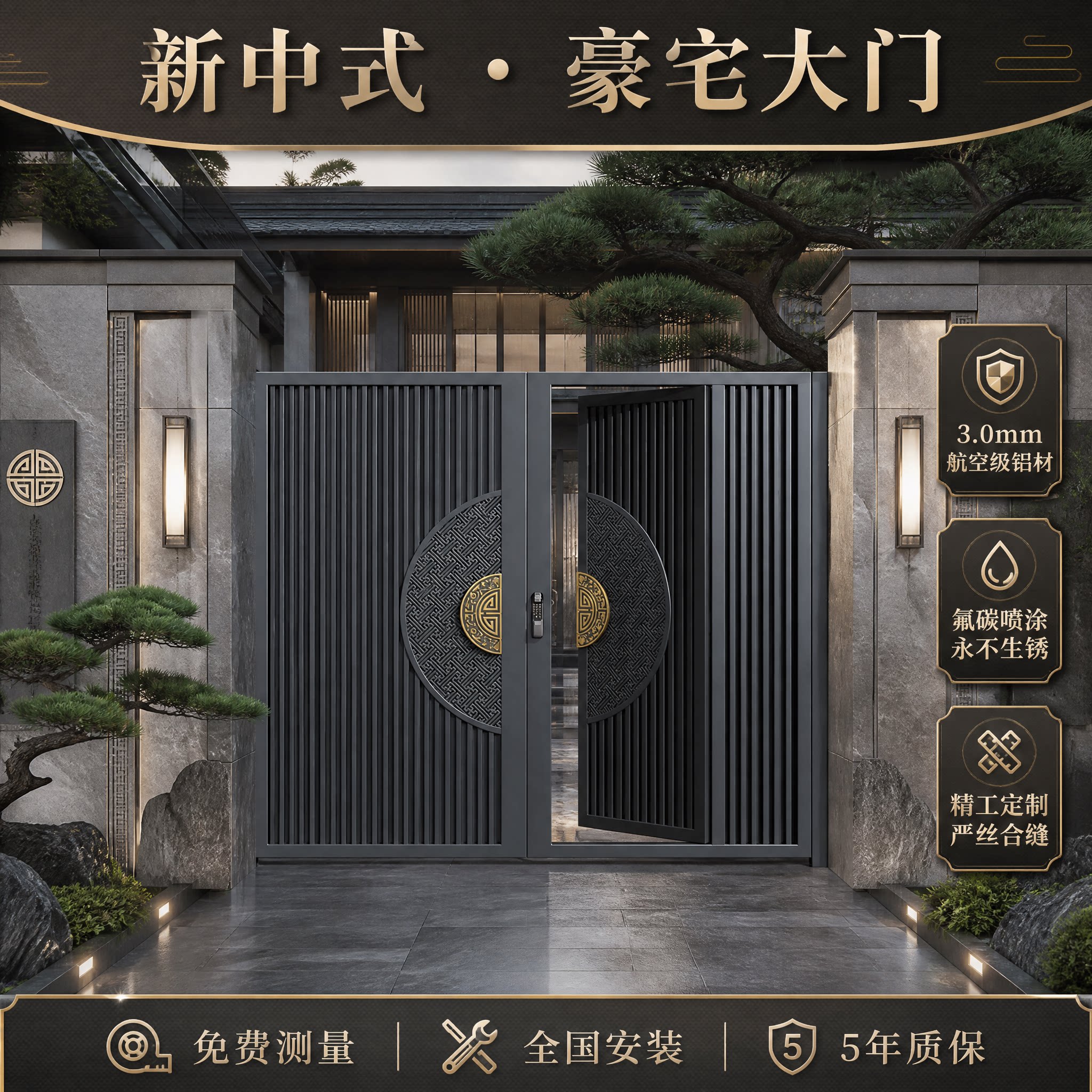 新中式铝合金别墅庭院门