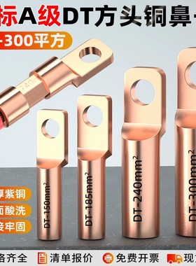 国标DTF方头铜鼻子接线端子断路器空开堵油铜接头10-300平方线耳
