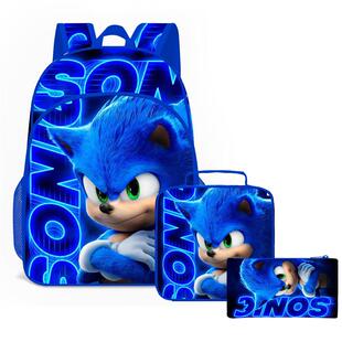 现货SONIC索尼克三件套中小学生书包儿童跨境背包餐包