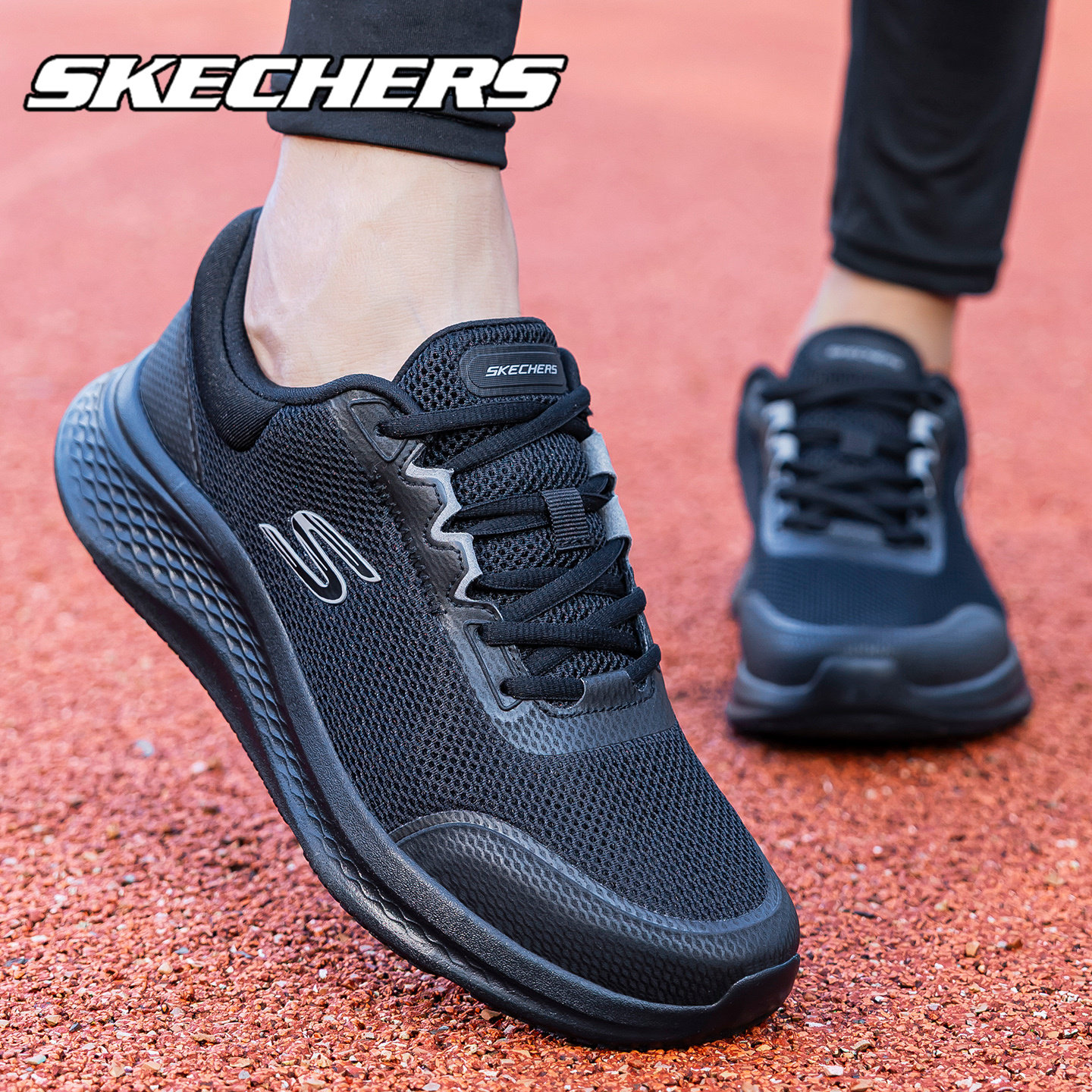 skechers斯凯奇全黑色男士跑步鞋夏季新款轻盈轻盈缓震运动鞋男鞋