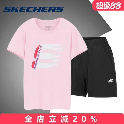 Skechers斯凯奇运动套装女夏季短袖短裤两件套轻便舒适衣服女装