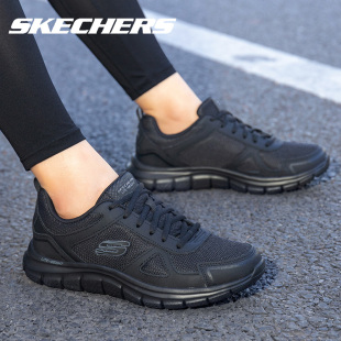子 轻便网面休闲运动鞋 Skechers斯凯奇官方旗舰店全黑色跑步鞋 男鞋