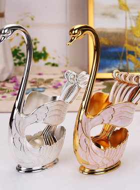 不锈钢水果叉水果小叉子勺子叉子水果盘勺子韩式可爱天鹅叉子套装