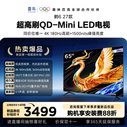 雷鸟电视65鹤6 27款 抗反防眩屏QD-Mini LED万象分区电视以旧换新