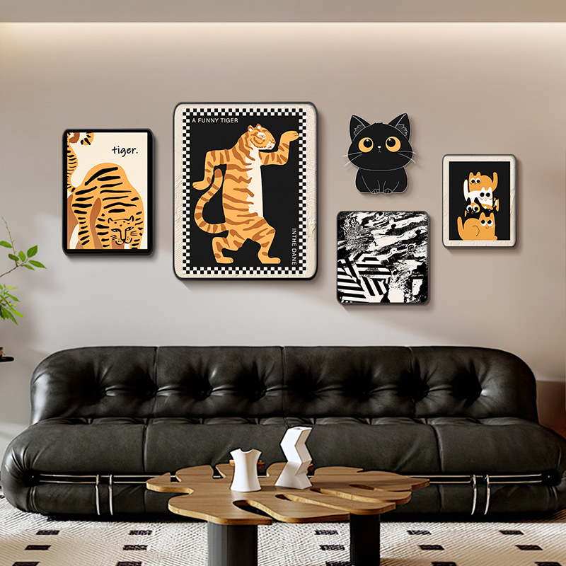 2024新款卡通动物客厅装饰画五联组合墙壁沙发背景墙挂画小众艺术图片