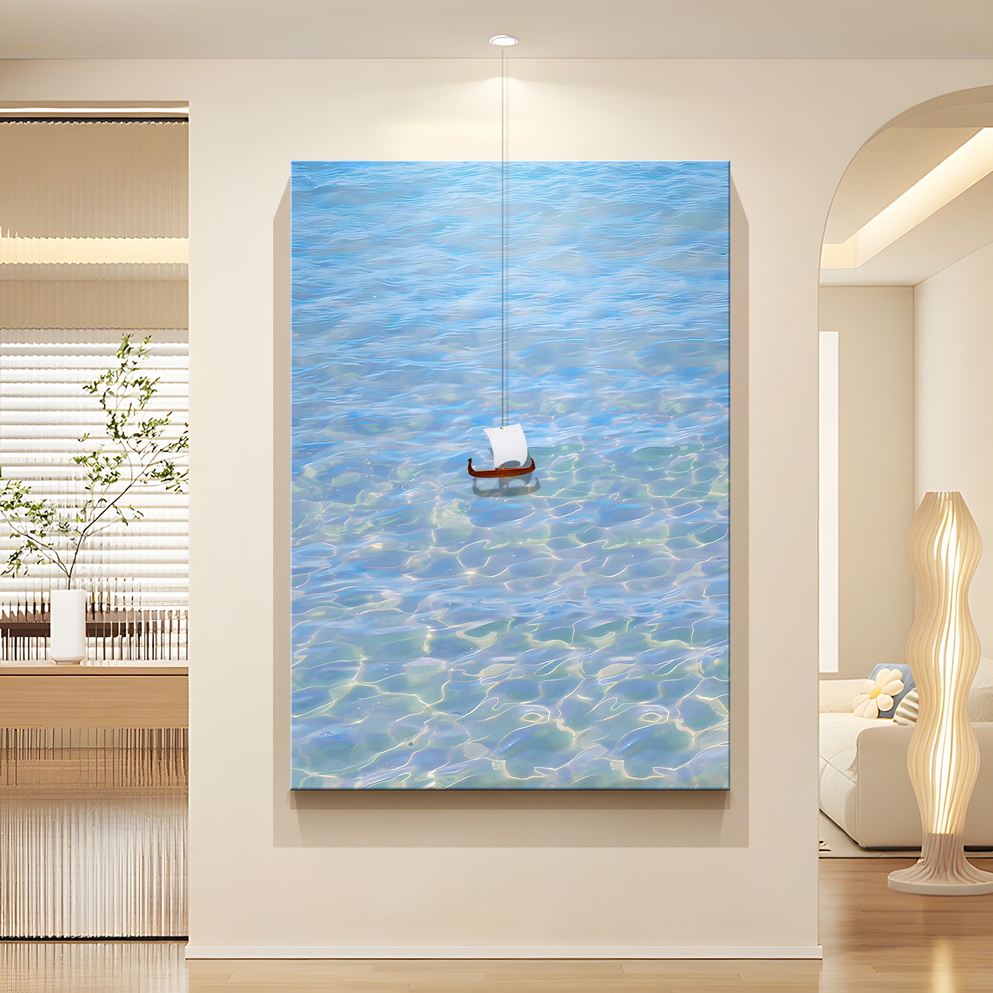奶油风入户正对门玄关装饰画2025新款走廊过道水波纹挂画客厅壁画