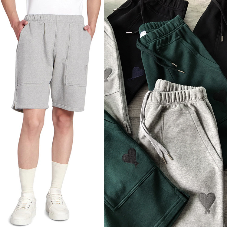 法系爱心水洗纯棉毛圈垂坠强质感刺绣松紧腰男夏季短裤情侣款6色,男装,短裤,淘宝优惠券,粉丝福利购,淘宝优惠卷