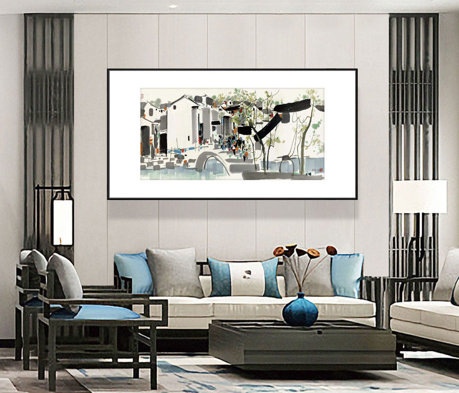 吴冠中江南小镇水墨画客厅挂画餐厅装饰画简约现代沙发背景墙书房