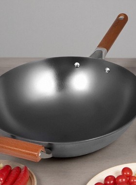 爱仕达正品家用铸铁臻味无涂层不锈中华老铁锅炒锅家用CF32/34B6Q