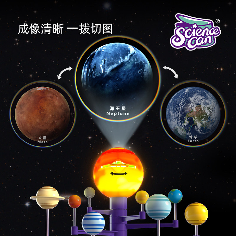 太阳系八大行星模型旋转儿童宇宙仿真玩具科学罐头语音星空投影仪