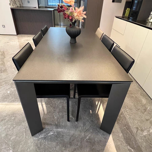 德利丰意式岩板餐桌椅组合现代简约大户型家用拉米娜黑武士吃饭桌
