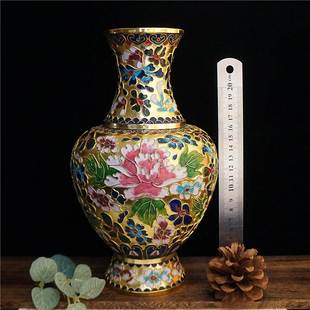 饰品手工艺品 老货古风景泰蓝花瓶老瓶铜胎掐丝瓶子摆件装